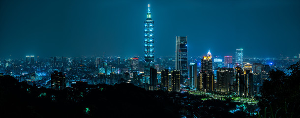 Beautiful Taipei skyline at night.  Taipei 101 skyscraper featured.  Taiwan © nick