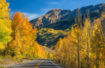 Naklejka na ściany i meble Autumn Aspen scenery on the Million Dollar Scenic Highway - Colorado Rocky Mountains 