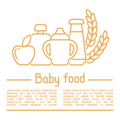 Baby food placard concept. Outline style vector illustration. There is space for your text