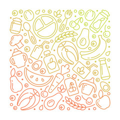 Square concept with baby food elements. Outline style vector illustration