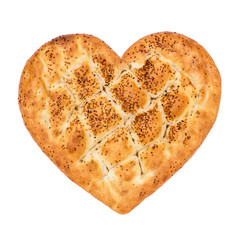 Ramadan Pita Heart Shaped (Ramazan Pidesi). Traditional Turkish bread for holy month Ramadan. Concept about love and relationship.
