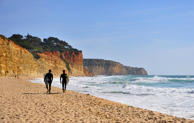 Two men going for surfing, Portugal