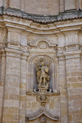 A baroque sculpture on the facade one of the churches in the historial center of Matera town, Basilicata, Italy. UNESCO World Heritage Site. European capital of culture 2019