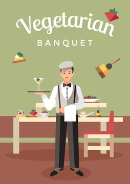 Vegetarian Banquet Catering Flat Vector Poster
