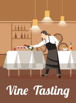 Wine Tasting in Wine Store Flat Vector Banner