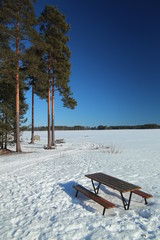 View over lake at resting place Tonnebro in Sweden