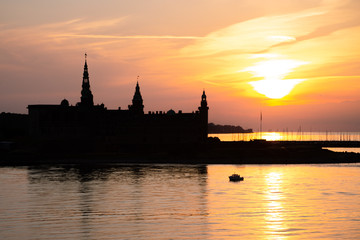 Kronborg castle silhouette in Helsingor at sunset