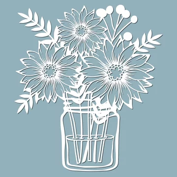 chrysanthemum in a jar of water. Vector illustration. Paper flower,  stickers. Laser cut. Template for Plotter. Pattern for the laser cut,  serigraphy, plotter and screen printing. Stock Vector | Adobe Stock