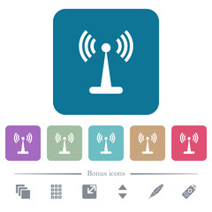 Wlan network flat icons on color rounded square backgrounds