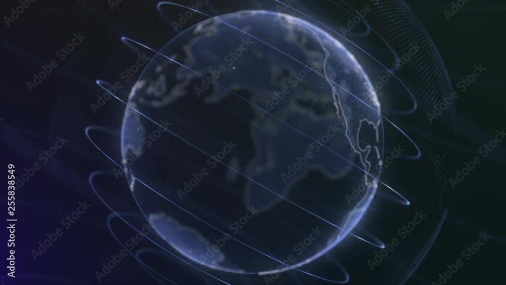 Poster pixel planet earth animation. animation of space with digital exploding earth, abstract world map ba