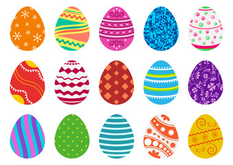 Colorful collection of Easter eggs isolated on white background. Vector illustration