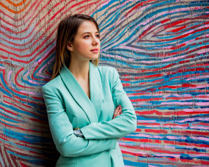 Young woman in Blazer of 90s style