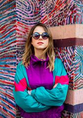 Young woman in Blazer of 90s style