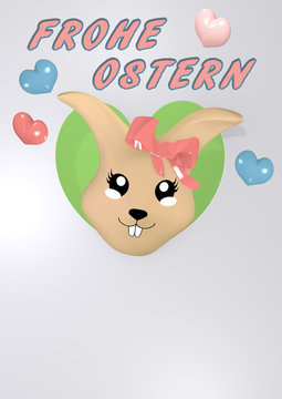 3D Osterkarte mit Osterhasen und Textfreiraum.