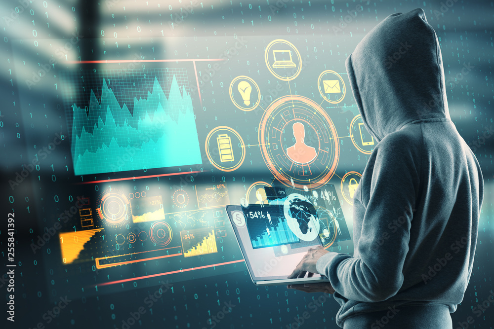 Poster hacking and finance concept