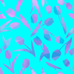 Modern abstract tulips pattern on blue background