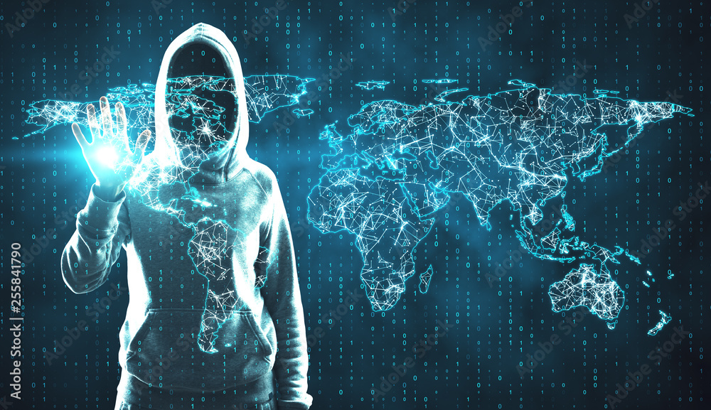Poster global network and hacking concept