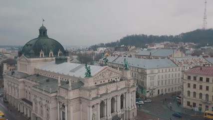 Aerial City Lviv, Ukraine. European City. Popular areas of the city. Lviv Opera