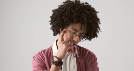 Man coming up with a brilliant idea over white background