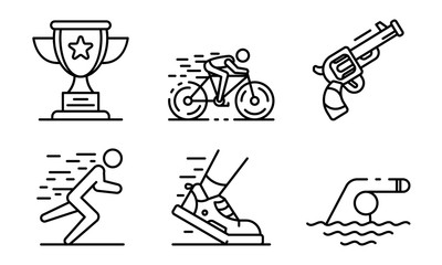 Triathlon icons set. Outline set of triathlon vector icons for web design isolated on white background