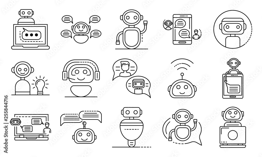 Poster chatbot icons set. outline set of chatbot vector icons for web design isolated on white background