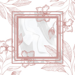 flowers and leafs with frame isolated icon