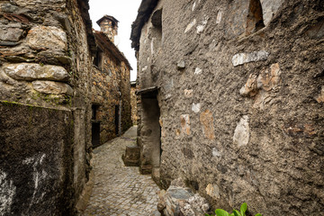 a narrow street with rustic houses in Pena Schist Village (municipality of Gois), Coimbra, Portugal