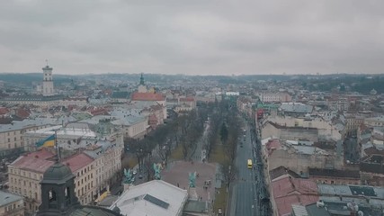 Aerial City Lviv, Ukraine. European City. Popular areas of the city. Lviv Opera