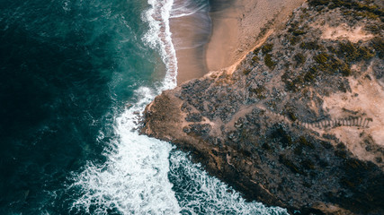 Aerial View of Waves and Beach of Bells Beach Australia