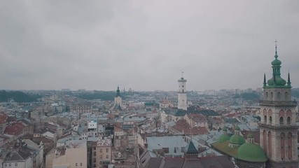 Aerial City Lviv, Ukraine. European City. Popular areas of the city
