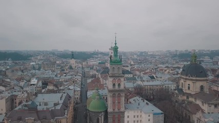 Aerial City Lviv, Ukraine. European City. Popular areas of the city. Dominican