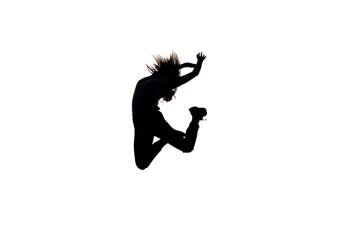 Girl is doing modern dance on a white background