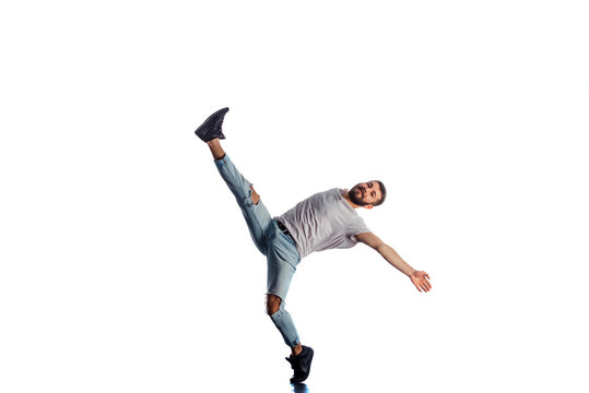 Man performing dancing isolated on white backgorud