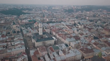 Aerial City Lviv, Ukraine. European City. Popular areas of the city. Dominican