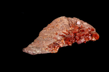 Macro mineral stone Vanadinite on a black background