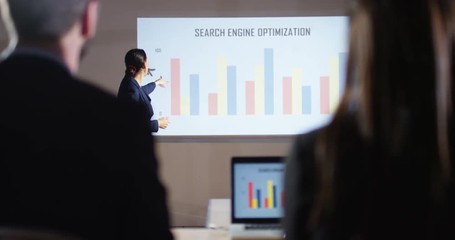 4K Hispanic businesswoman giving a presentation about search engine optimisation