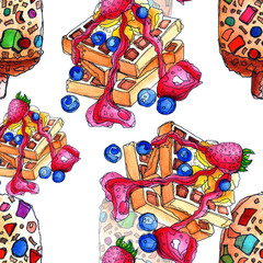 
Sweets. Seamless pattern on a white background. Watercolor drawing