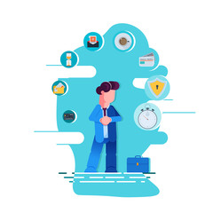 Business dilemma. Businessman looking at the rotating business icons. Concept business vector illustration - Vector