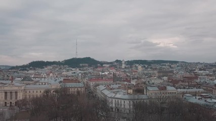 Aerial City Lviv, Ukraine. European City. Popular areas of the town