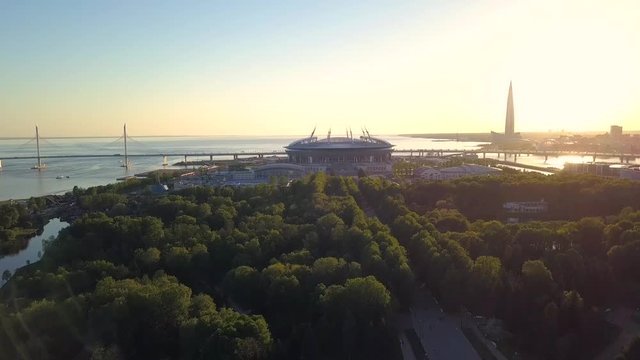 Aerial view of the Saint Petersburg stadium on Krestovsky island.