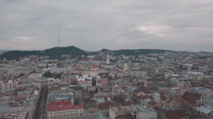 Aerial City Lviv, Ukraine. European City. Popular areas of the town