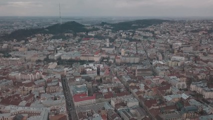 Aerial City Lviv, Ukraine. European City. Popular areas of the town