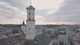 Aerial panorama of the ancient european city Lviv, Ukraine. Town Hall, Ratush