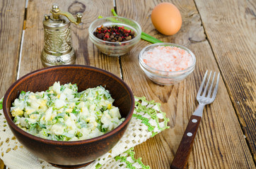 Salad with egg and green onions, vegetarian dishes.