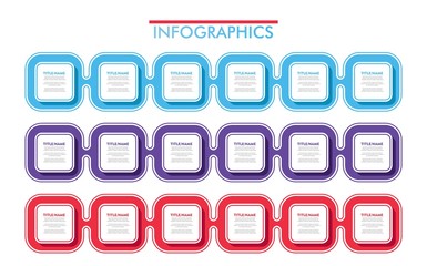6 Steps Timeline. Square Shapes Modern Business Infographics.Label, Concept, Layout Vector Design