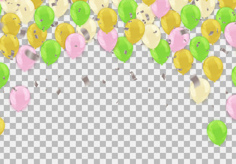 Festive card with flying balloons on a bright background, vector party, celebration for anniversary border