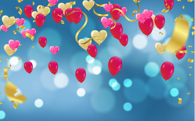 Balloon on a  background. Festive rubber ball filled with helium streamers and balloons ballons,  celebrate background