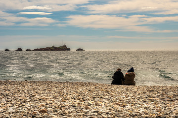 people at the beach of saint raphael at the french riviera, france