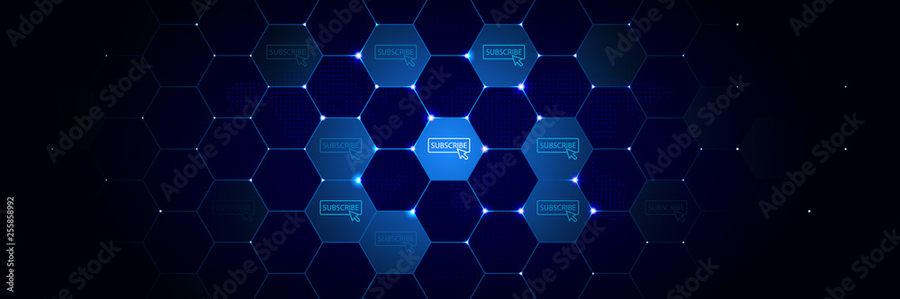 Poster cursor subscribe icon from online and web filled set in the technological comb background