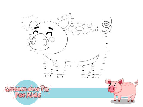 Connect The Dots and Draw Cute Cartoon Pig. Educational Game for Kids. Vector Illustration With Cartoon Style Funny Animal